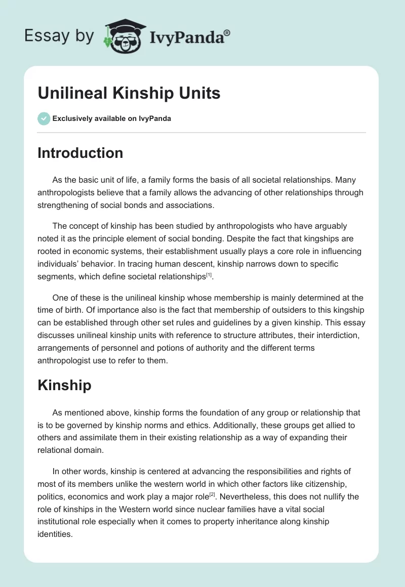 Unilineal Kinship Units. Page 1