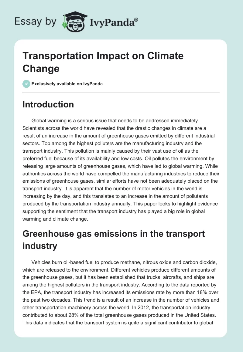 Transportation Impact on Climate Change. Page 1