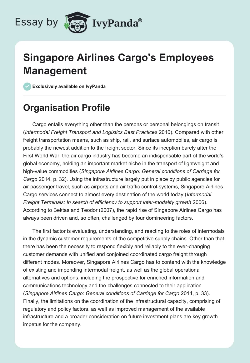 Singapore Airlines Cargo's Employees Management. Page 1