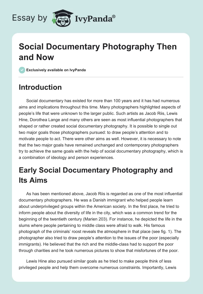 Social Documentary Photography Then and Now. Page 1