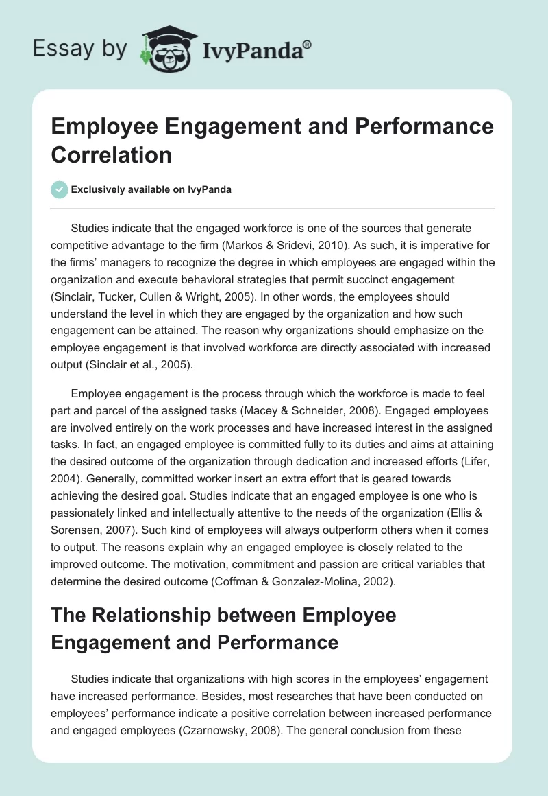 Employee Engagement and Performance Correlation. Page 1