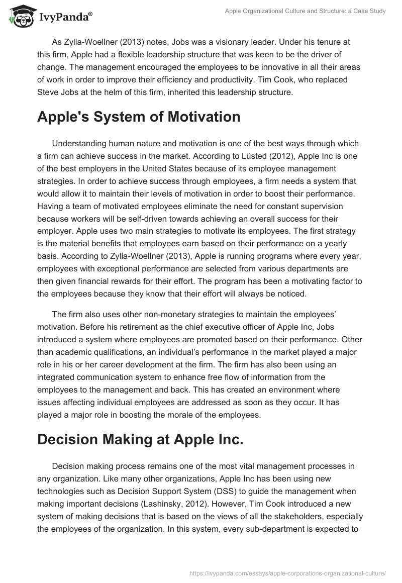 Apple Organizational Culture and Structure: A Case Study. Page 5