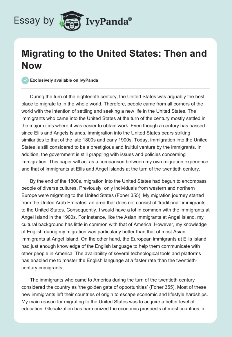 Migrating to the United States: Then and Now. Page 1