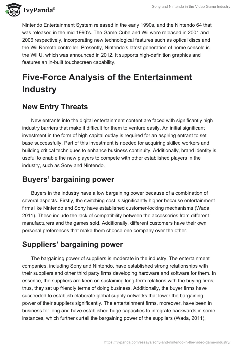 Sony and Nintendo in the Video Game Industry. Page 2