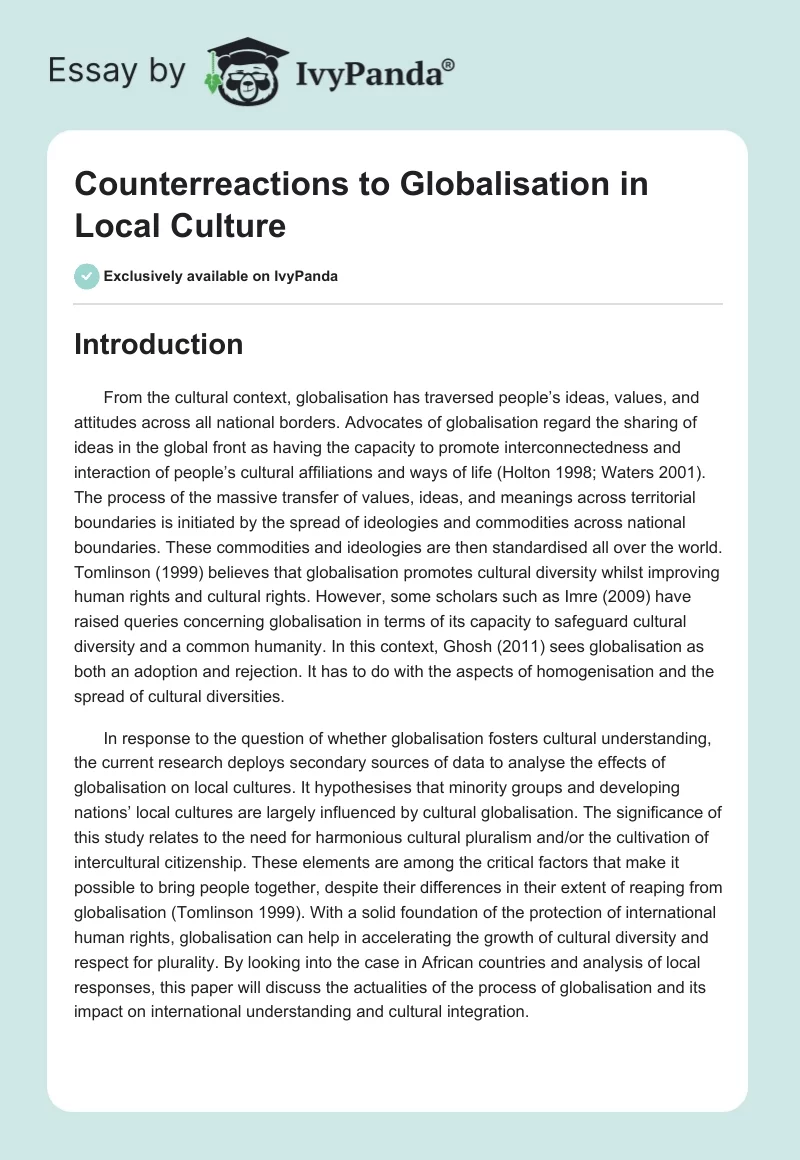 Counterreactions to Globalisation in Local Culture. Page 1