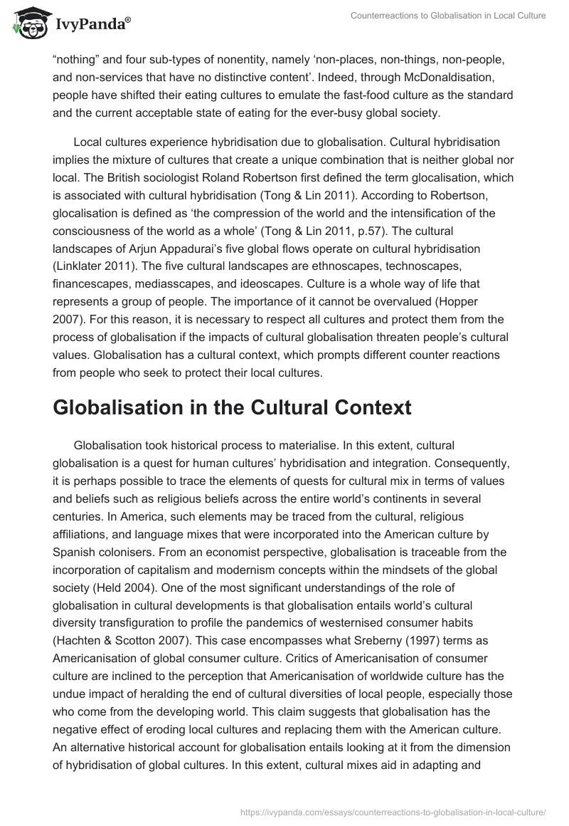 Counterreactions to Globalisation in Local Culture. Page 3