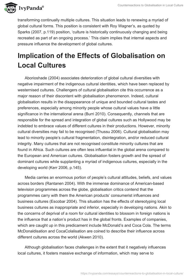 Counterreactions to Globalisation in Local Culture. Page 4