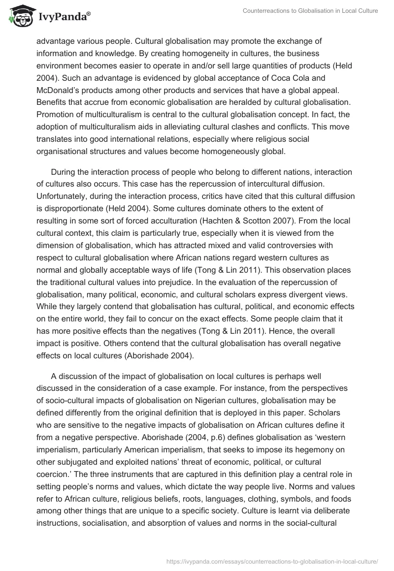 Counterreactions to Globalisation in Local Culture. Page 5