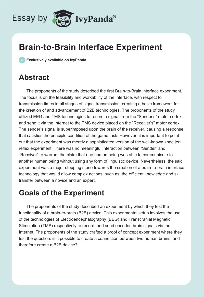 Brain-to-Brain Interface Experiment. Page 1