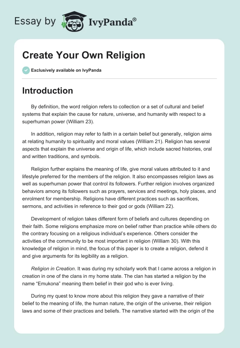 create your own religion essay