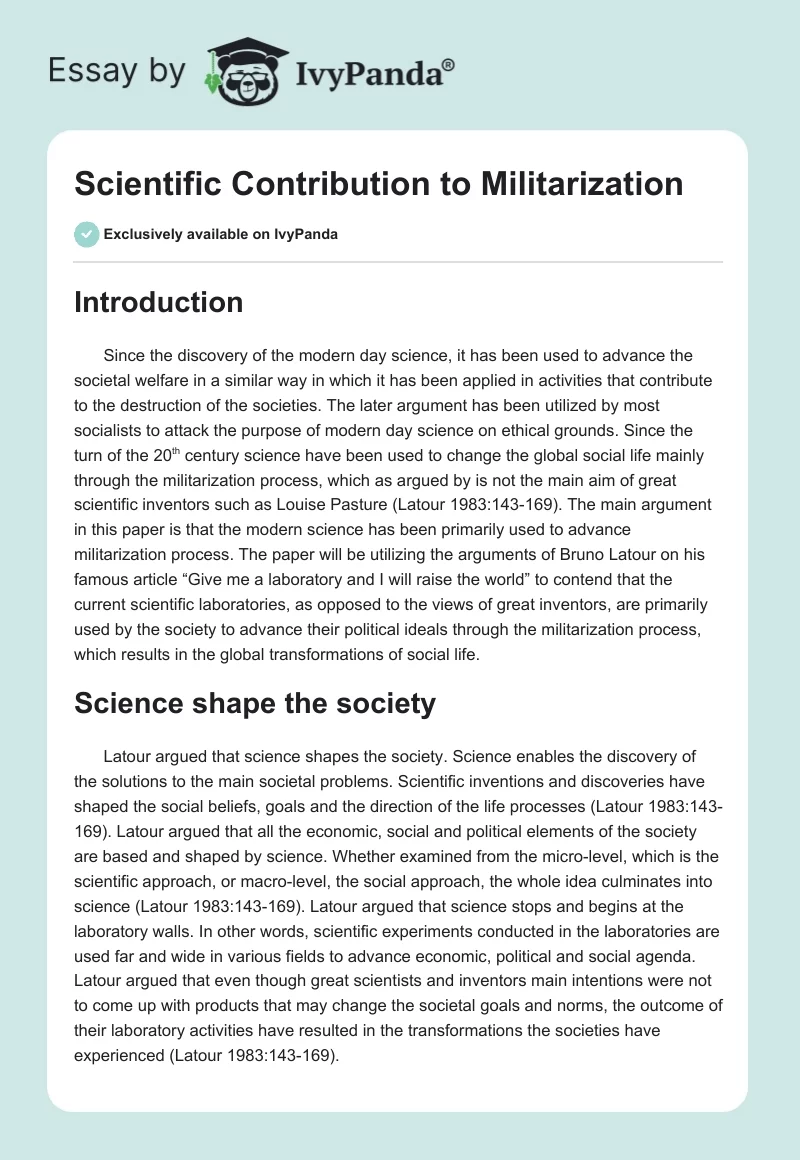 Scientific Contribution to Militarization. Page 1