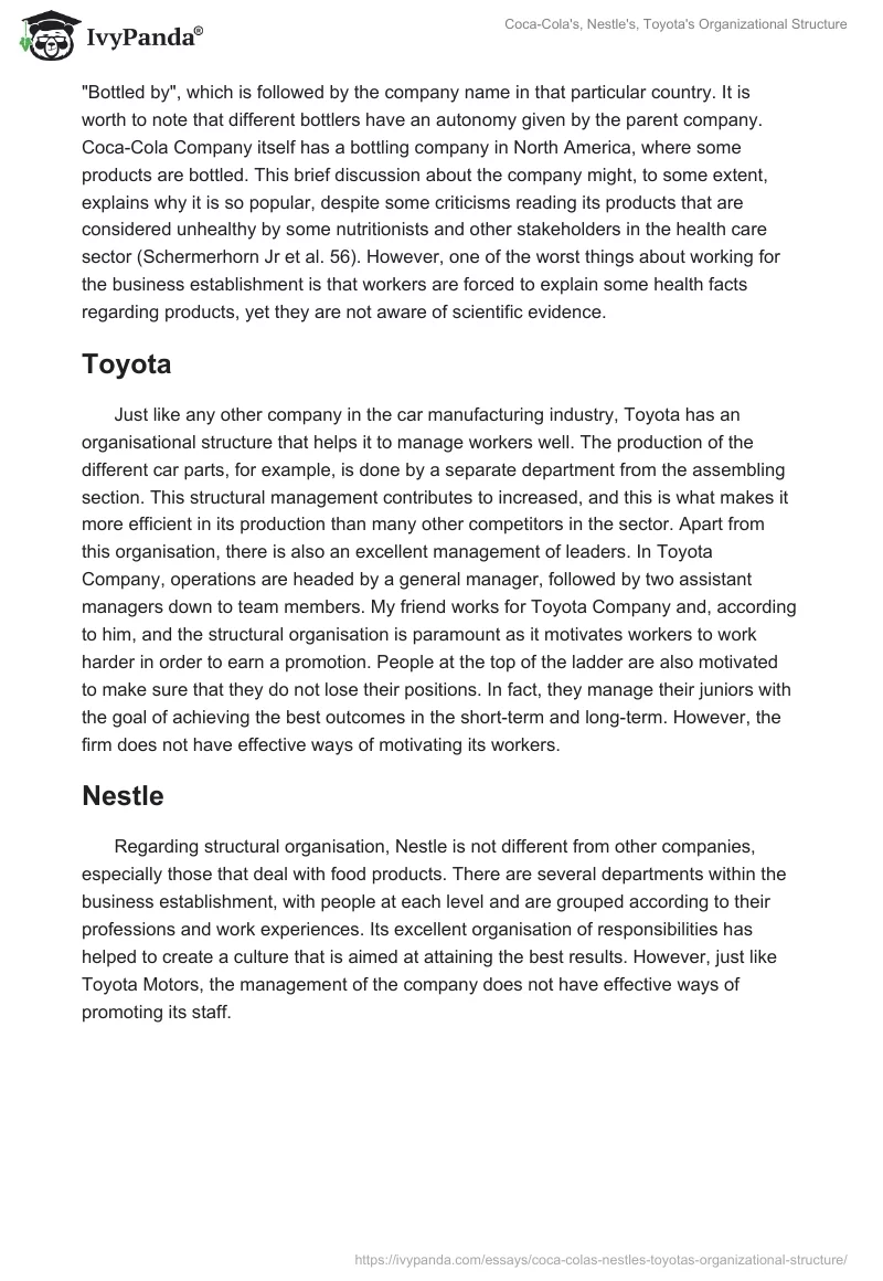 Coca-Cola's, Nestle's, Toyota's Organizational Structure. Page 3