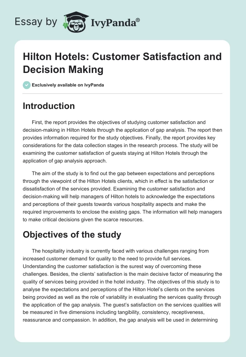 Hilton Hotels: Customer Satisfaction and Decision Making. Page 1