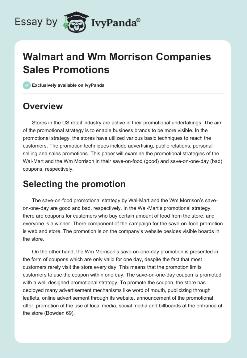 Walmart and Wm Morrison Companies Sales Promotions. Page 1
