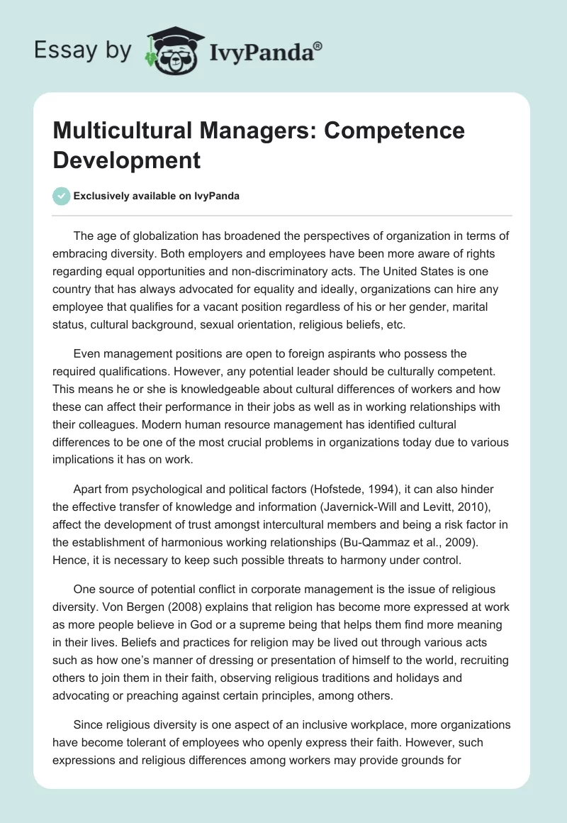 Multicultural Managers: Competence Development. Page 1