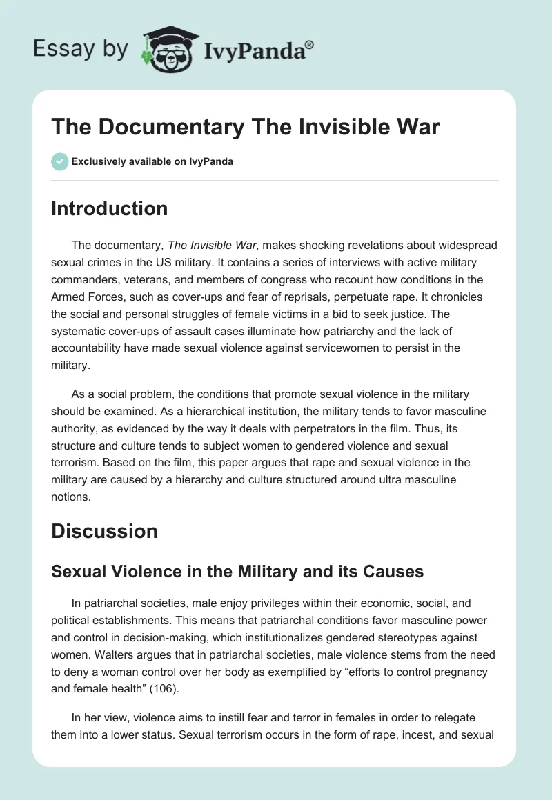 The Documentary "The Invisible War". Page 1