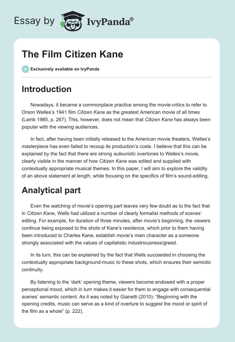 The Film "Citizen Kane". Page 1