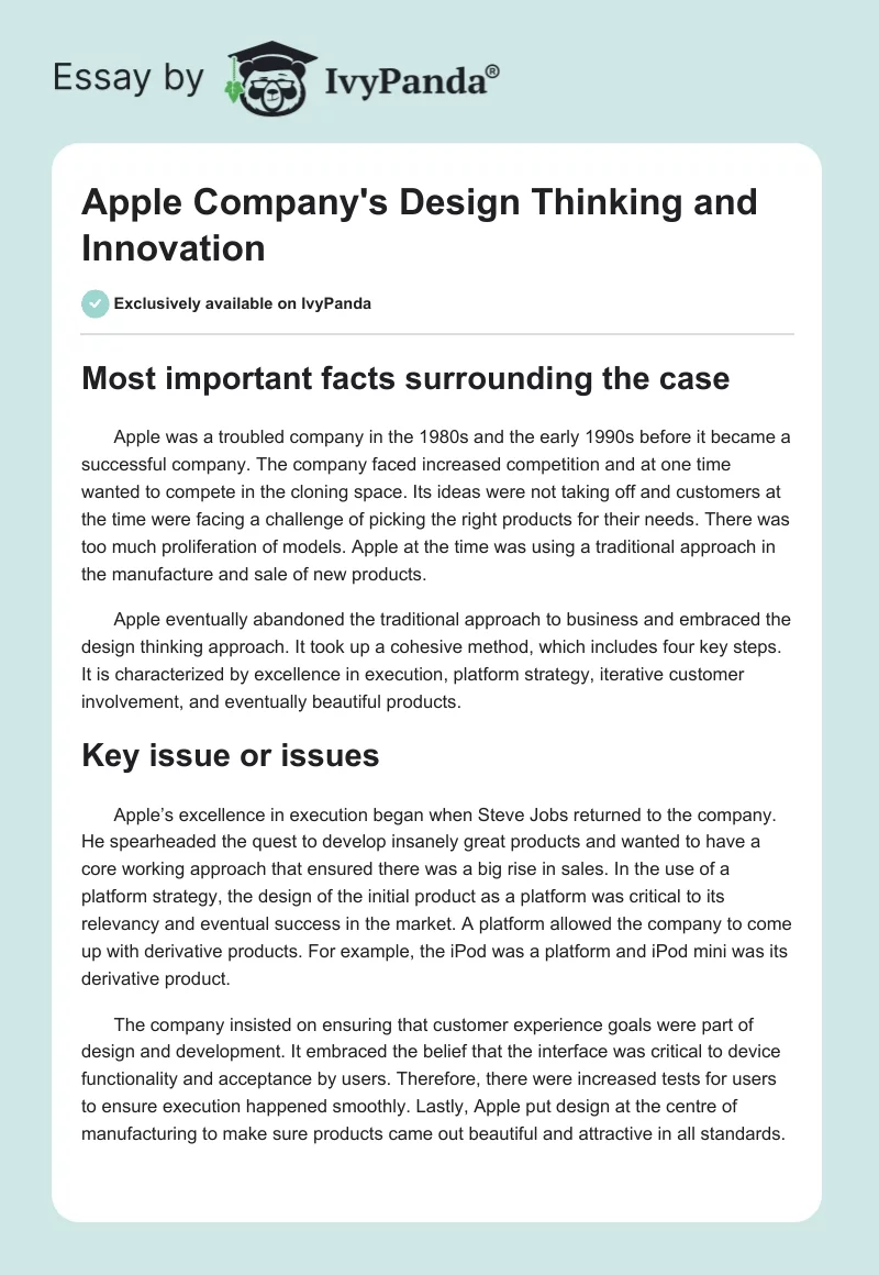 Apple Company's Design Thinking and Innovation. Page 1
