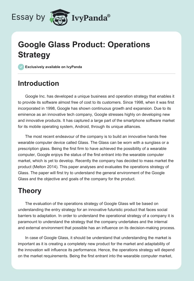 Google Glass Product: Operations Strategy. Page 1