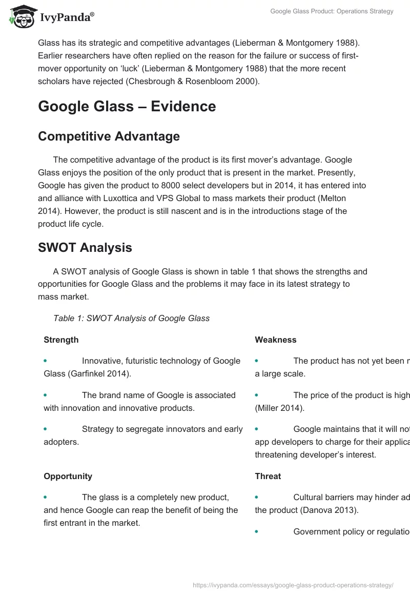 Google Glass Product: Operations Strategy. Page 2