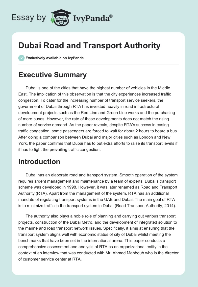 Dubai Road and Transport Authority. Page 1