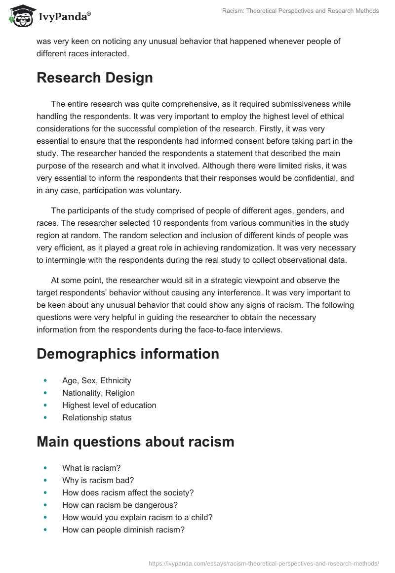 Racism: Theoretical Perspectives and Research Methods. Page 4