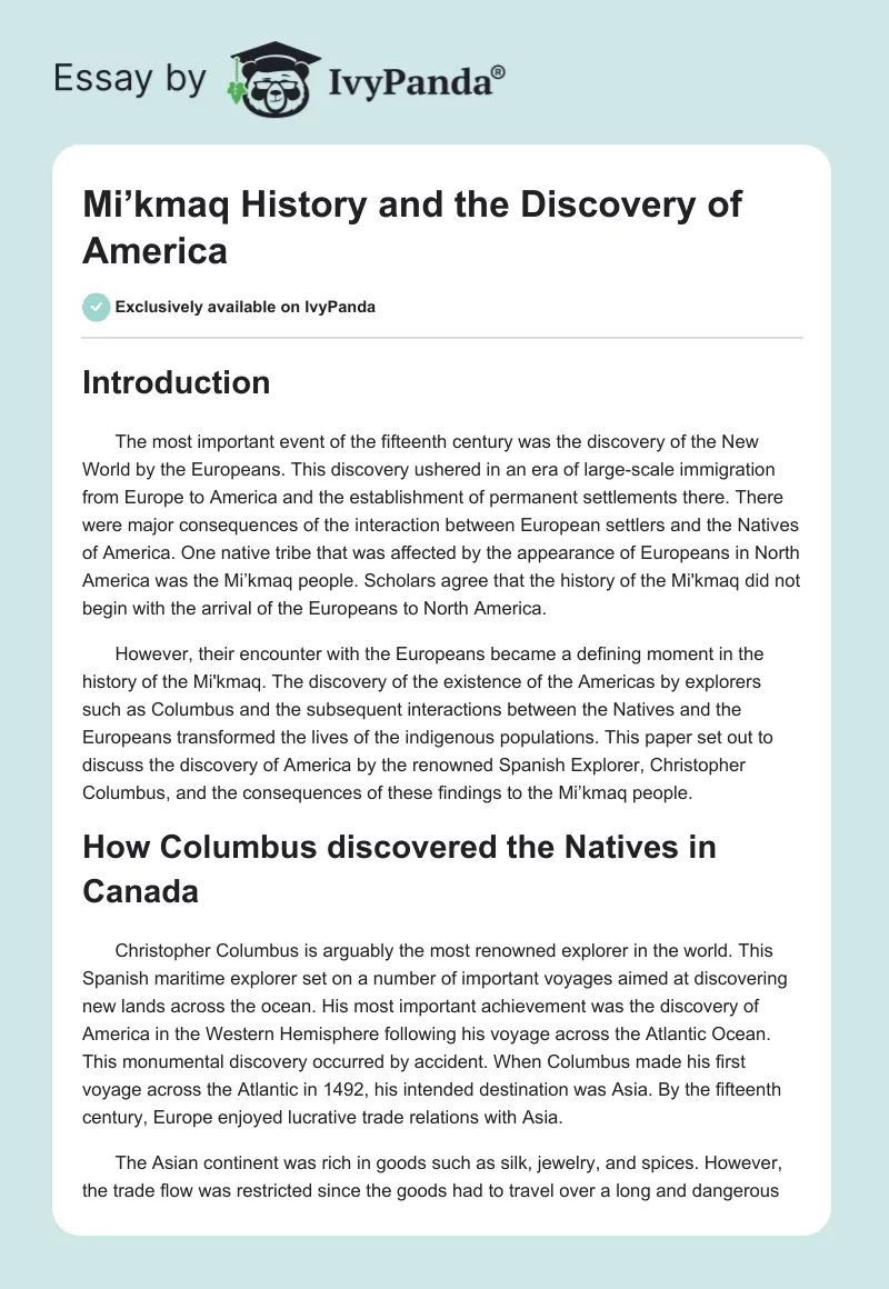 Mi’kmaq History and the Discovery of America. Page 1