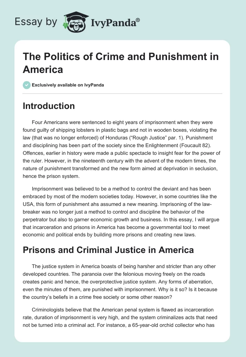 The Politics of Crime and Punishment in America. Page 1