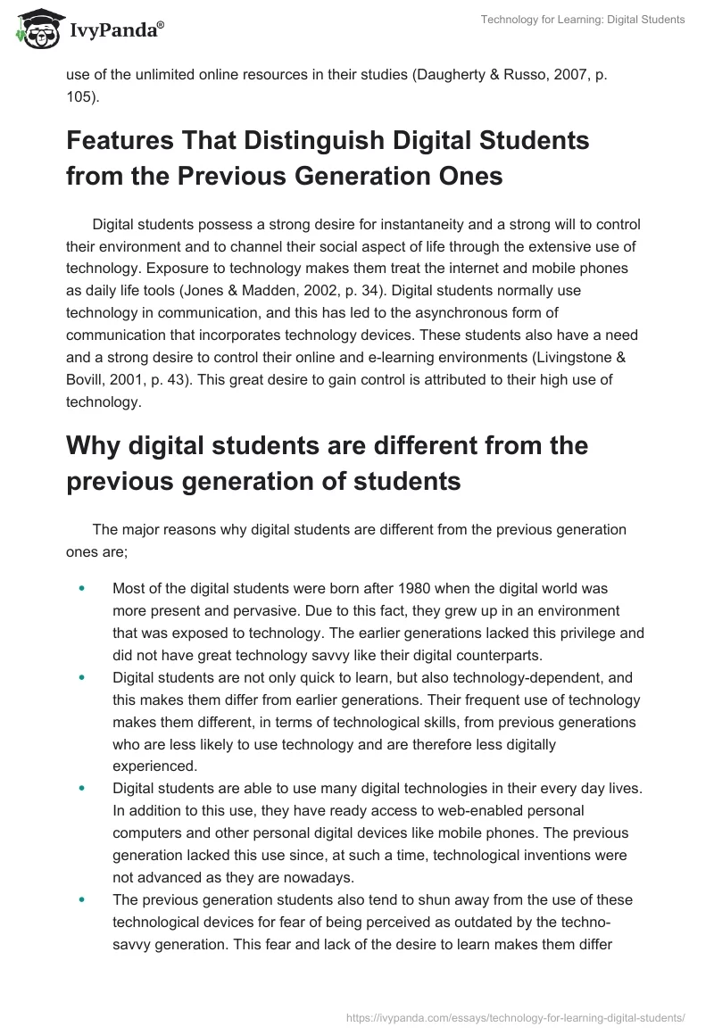 Technology for Learning: Digital Students. Page 2