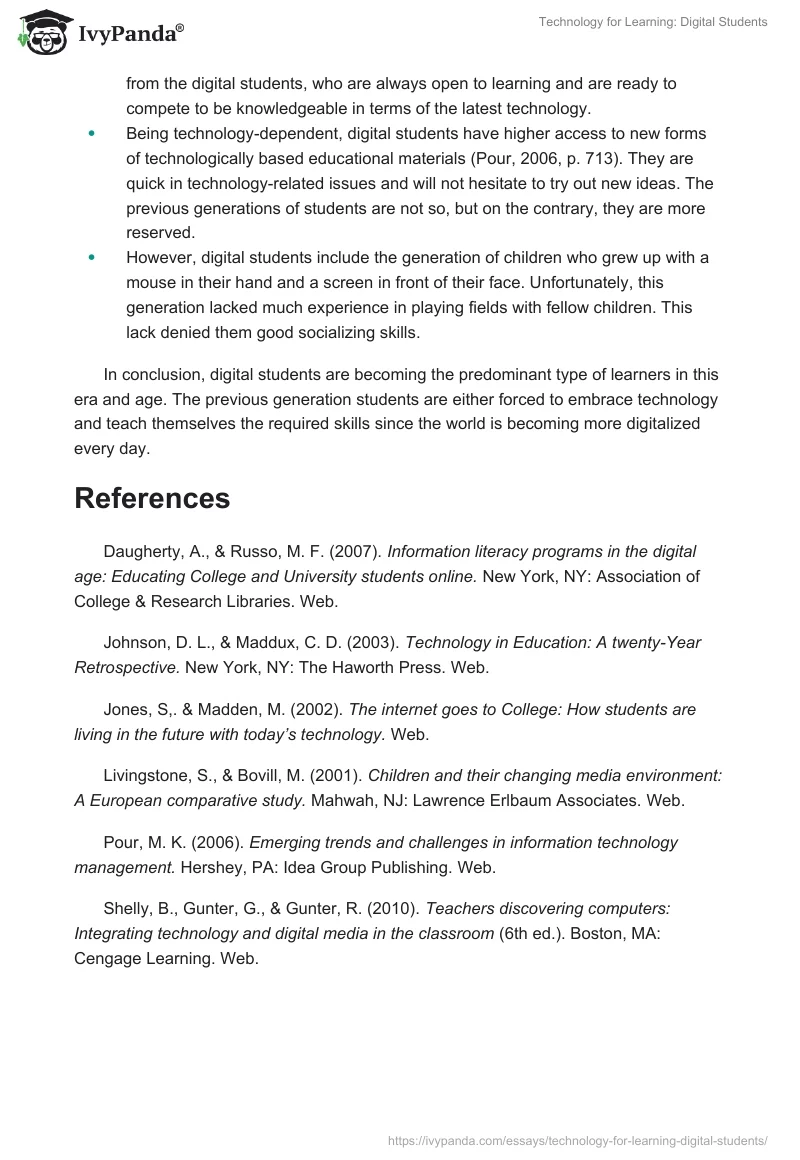 Technology for Learning: Digital Students. Page 3