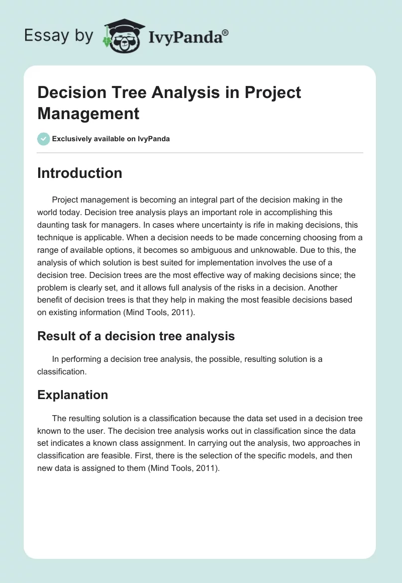 Decision Tree Analysis in Project Management. Page 1