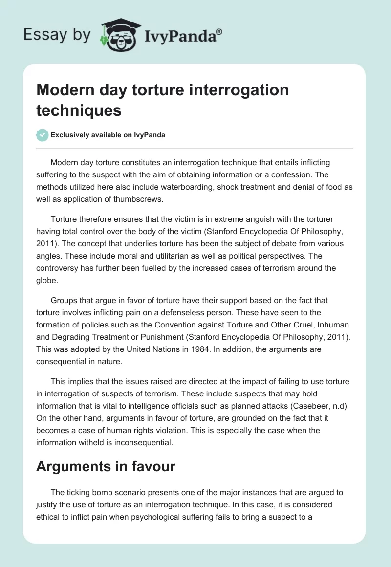 Modern Day Torture Interrogation Techniques. Page 1