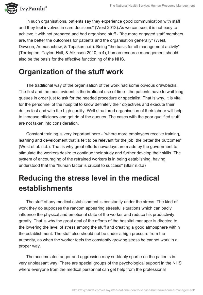 The National Health Service: Human Resource Management. Page 2