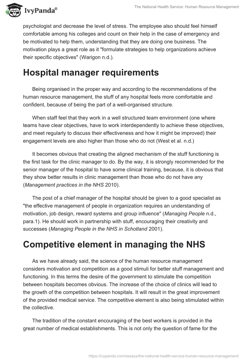 The National Health Service: Human Resource Management. Page 3