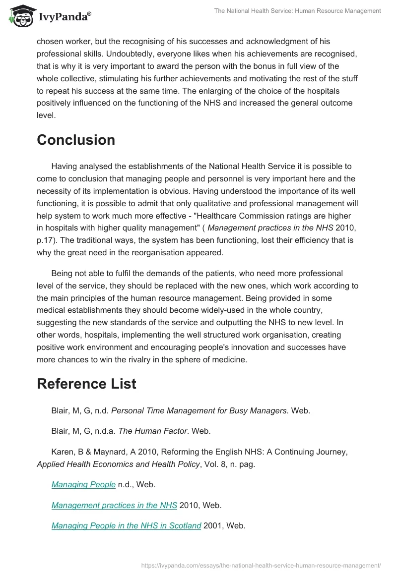 The National Health Service: Human Resource Management. Page 4