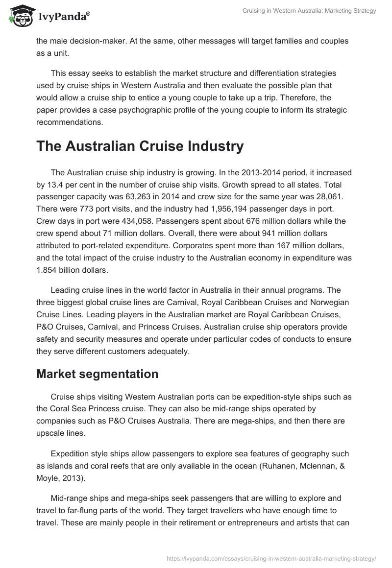 Cruising in Western Australia: Marketing Strategy. Page 2