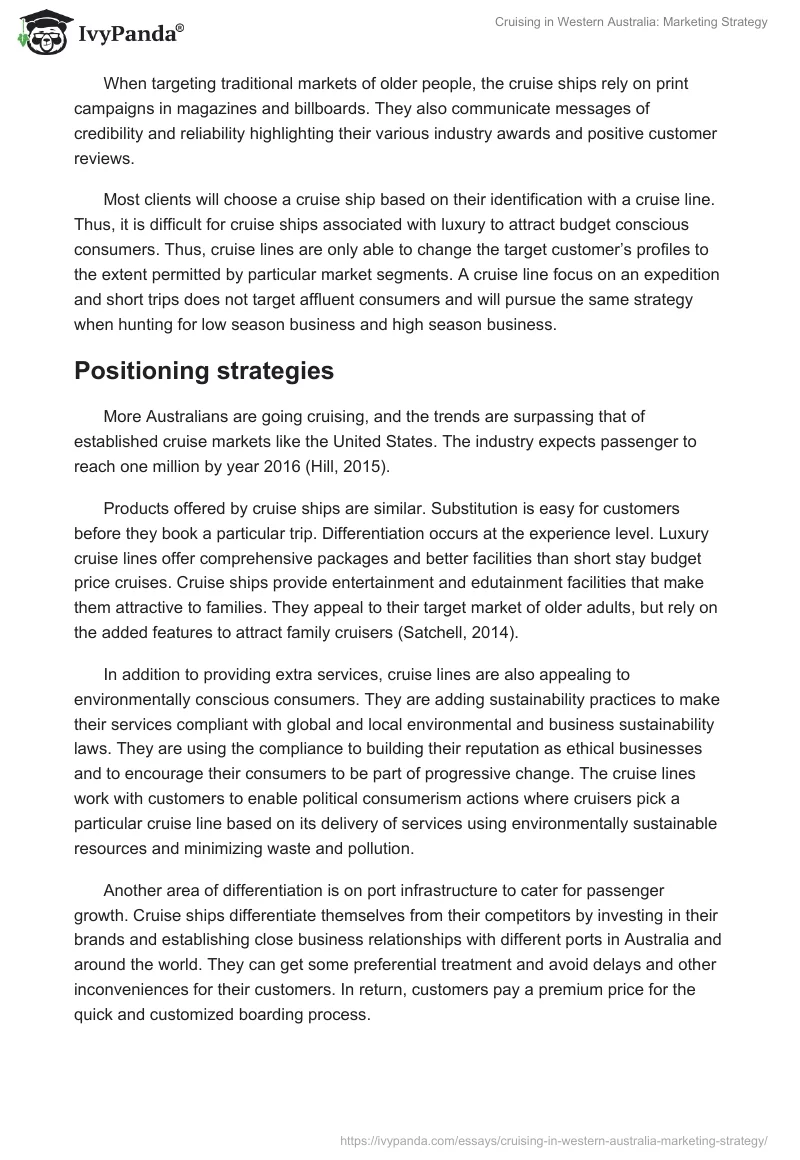 Cruising in Western Australia: Marketing Strategy. Page 5