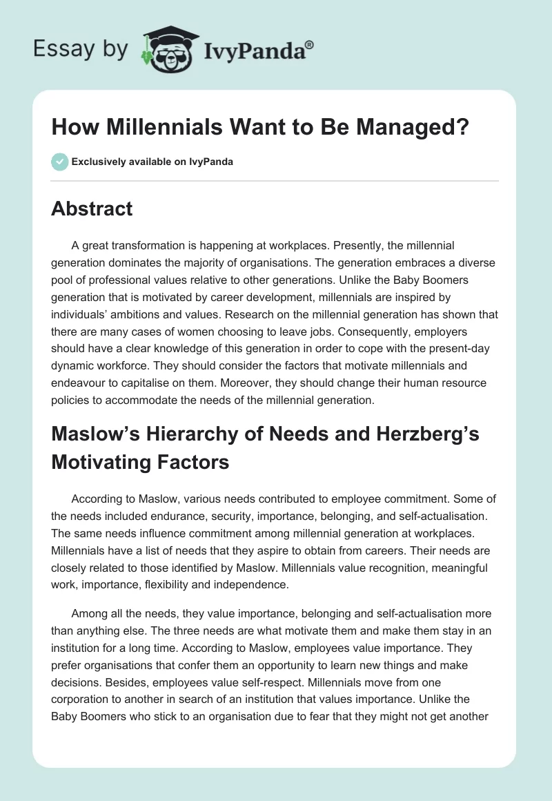 How Millennials Want to Be Managed?. Page 1