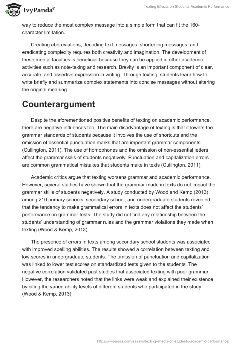 Texting Effects on Students Academic Performance. Page 4