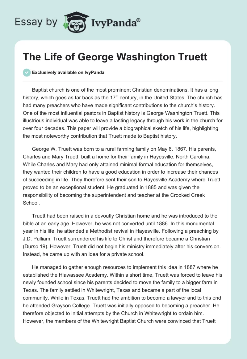 The Life of George Washington Truett. Page 1