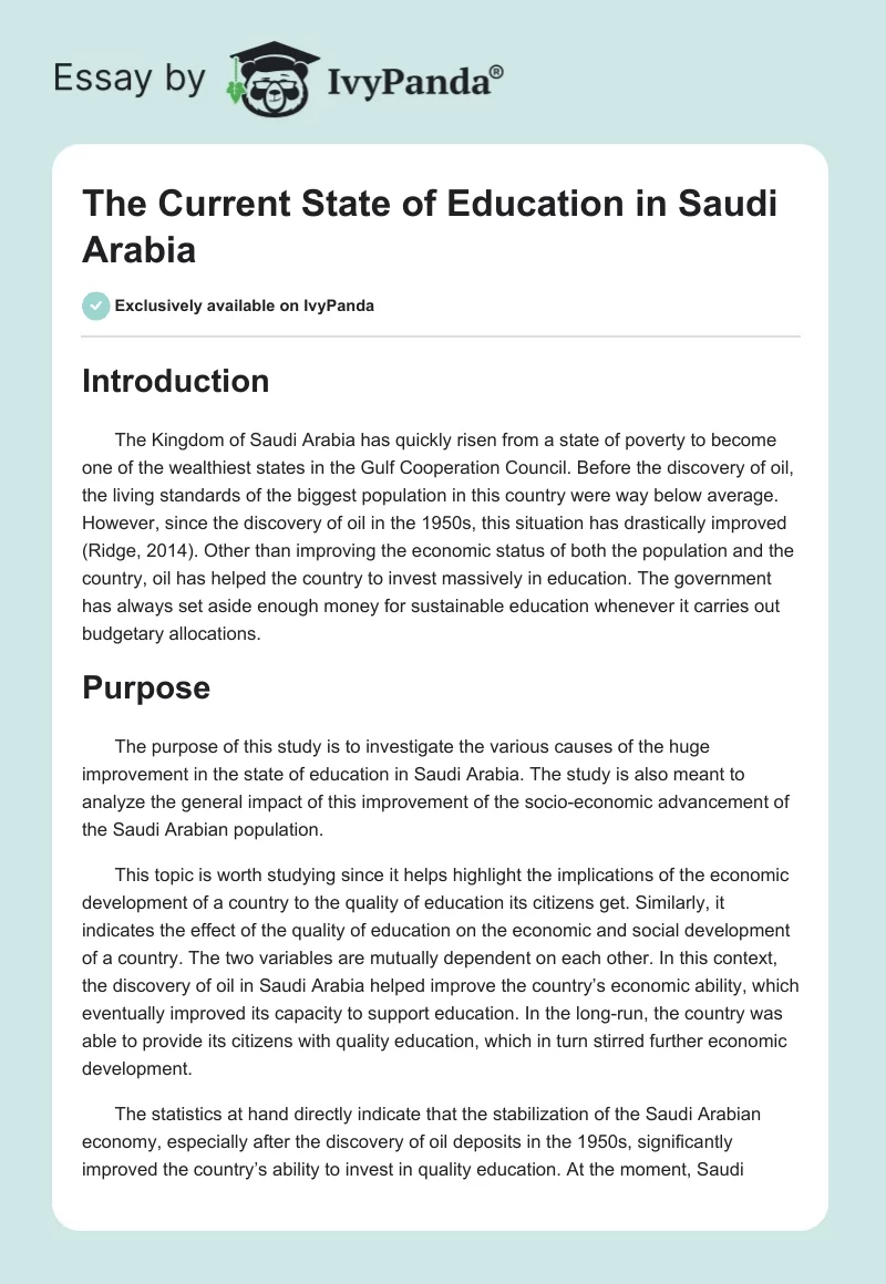 The Current State of Education in Saudi Arabia. Page 1