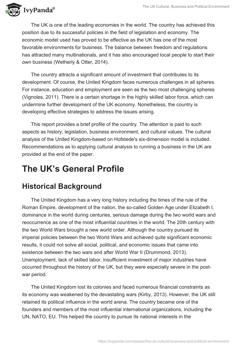 The UK Cultural, Business and Political Environment. Page 2