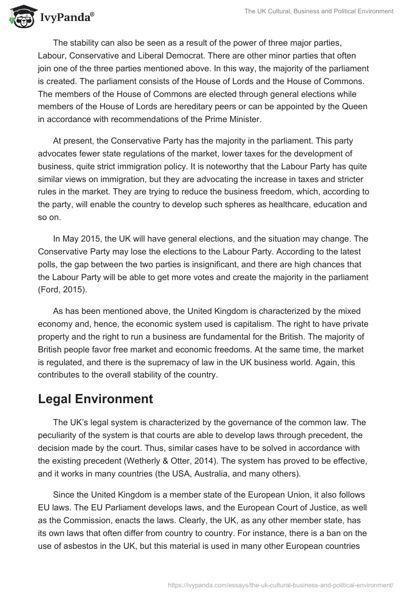 The UK Cultural, Business and Political Environment. Page 5