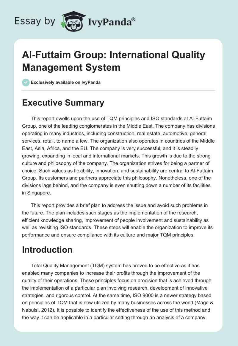 Al-Futtaim Group: International Quality Management System. Page 1