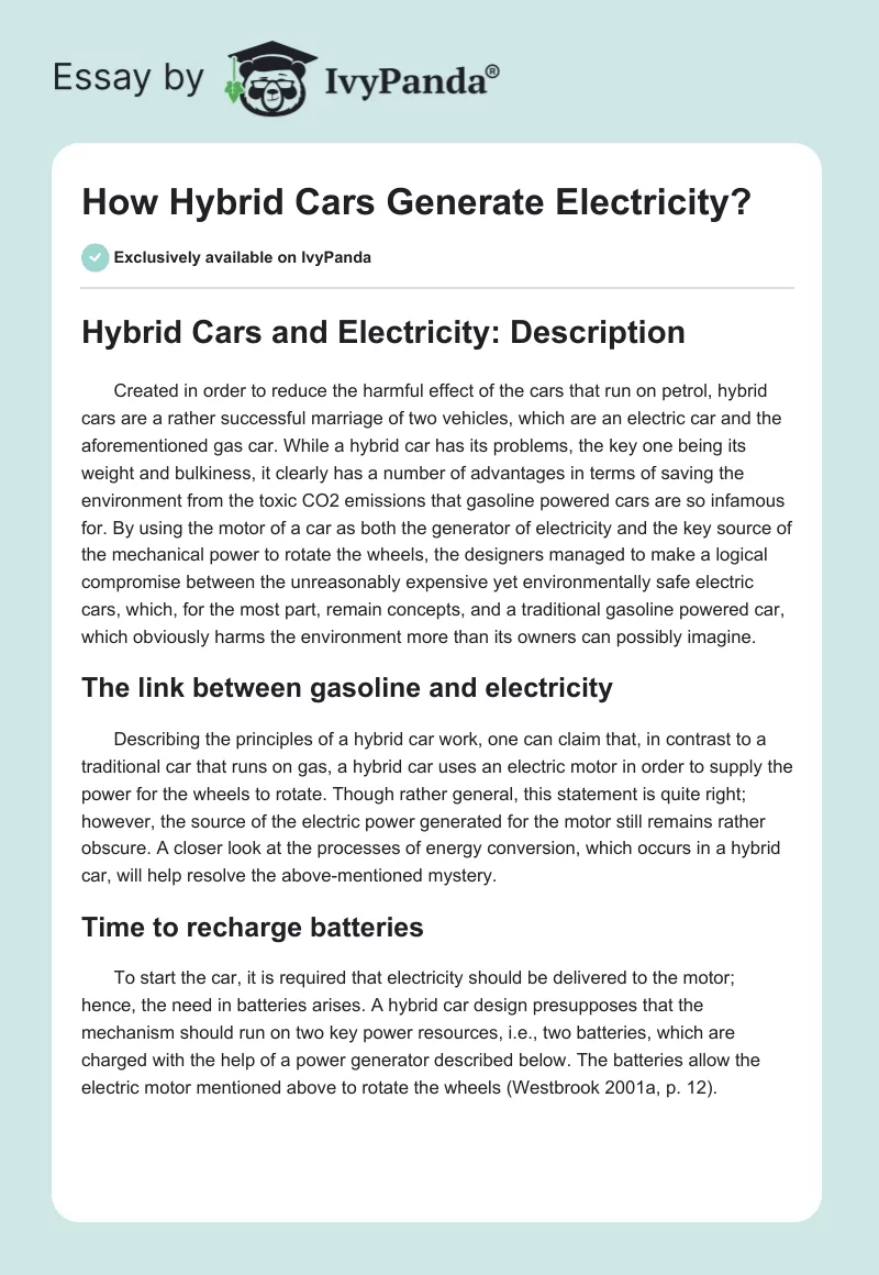 How Hybrid Cars Generate Electricity?. Page 1