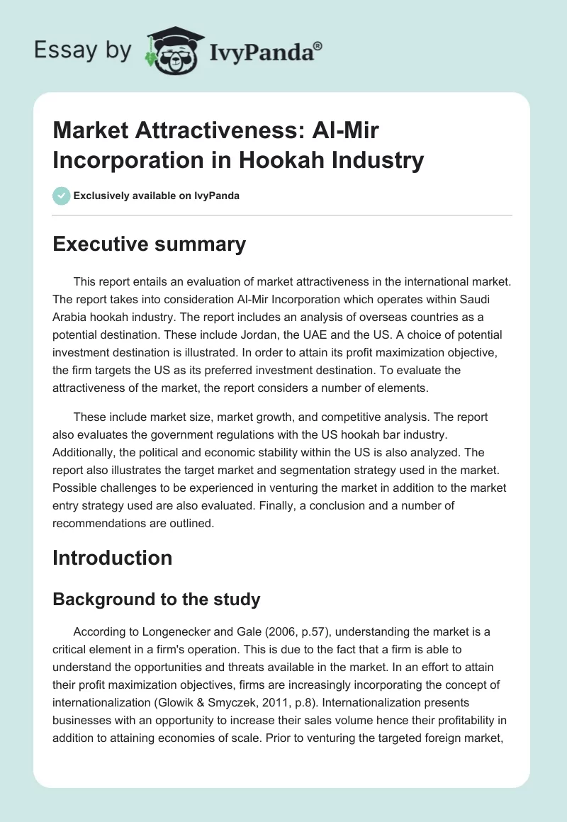 Market Attractiveness: Al-Mir Incorporation in Hookah Industry. Page 1