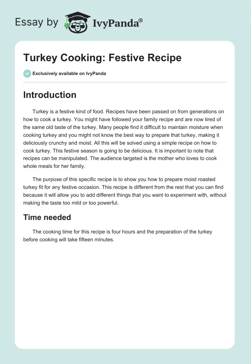 Turkey Cooking: Festive Recipe. Page 1