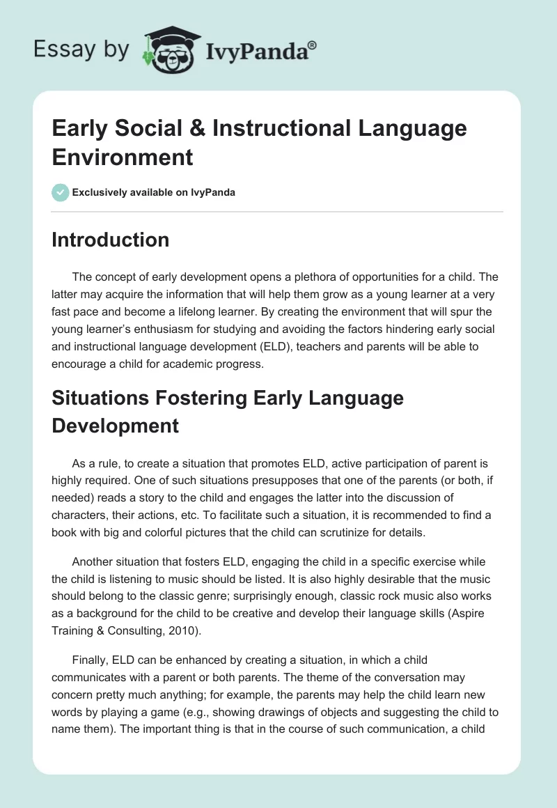 Early Social & Instructional Language Environment. Page 1