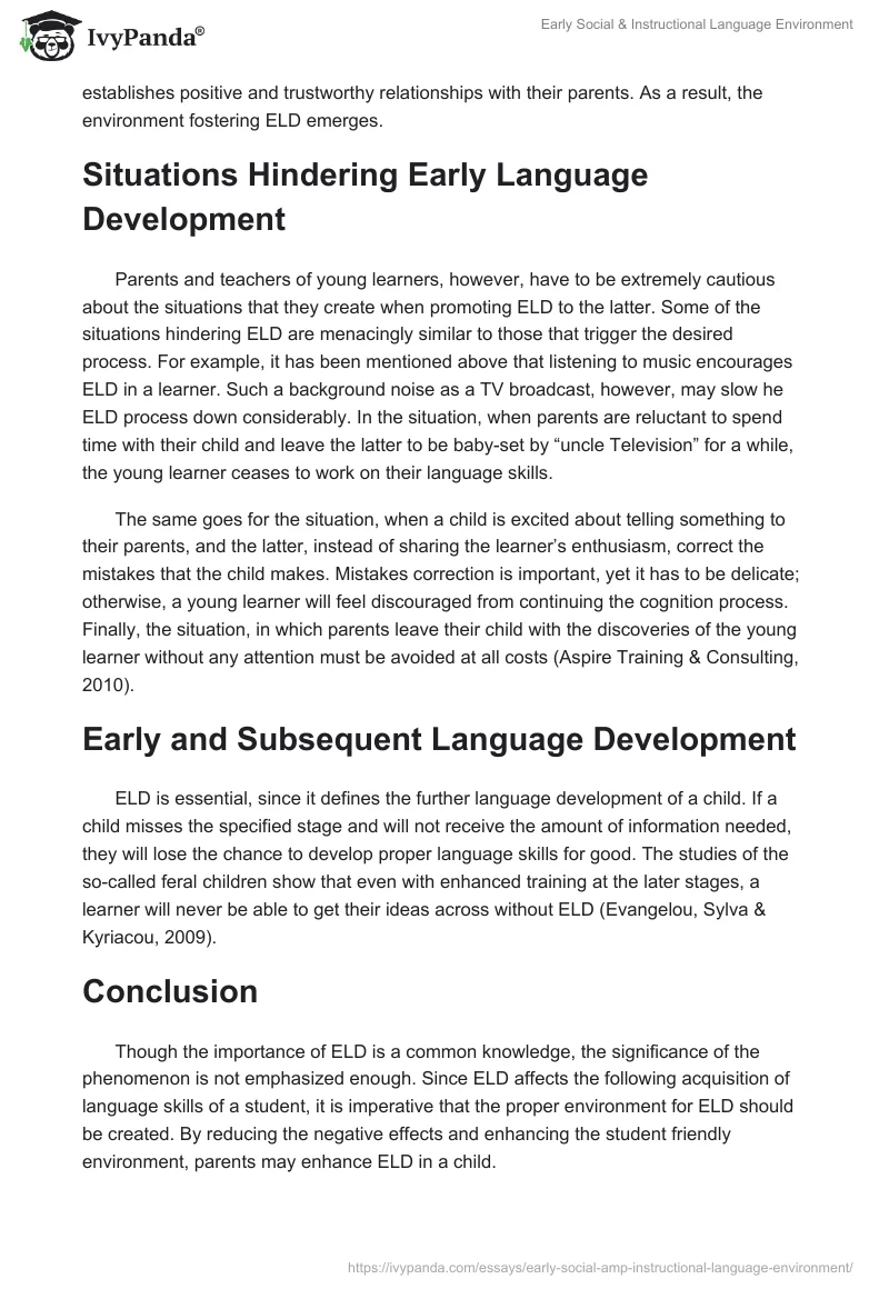 Early Social & Instructional Language Environment. Page 2