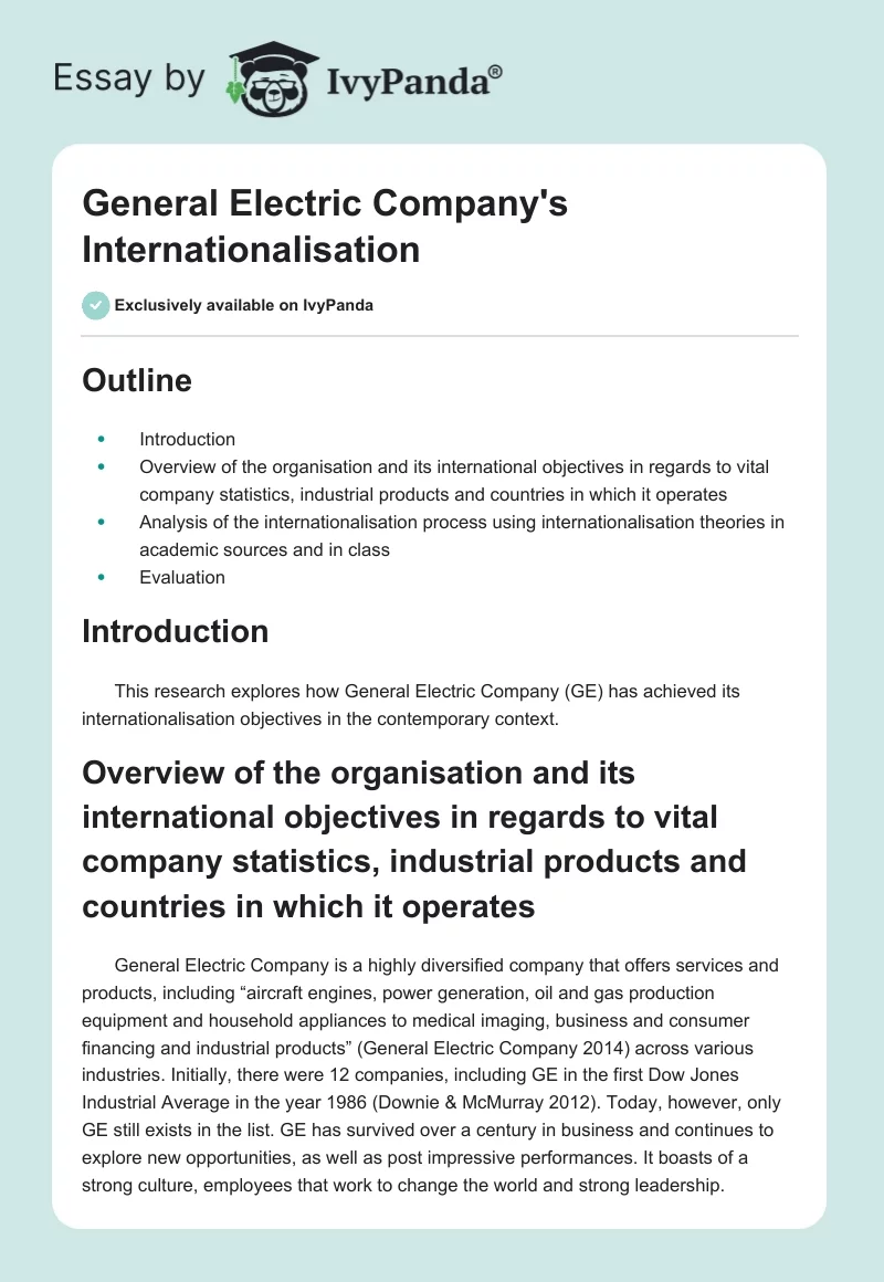 General Electric Company's Internationalisation. Page 1